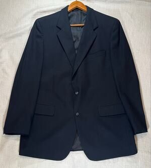 Brooks Brothers 46L Navy Blue Worsted Wool Blazer Jacket USA 2-Button 46 Long